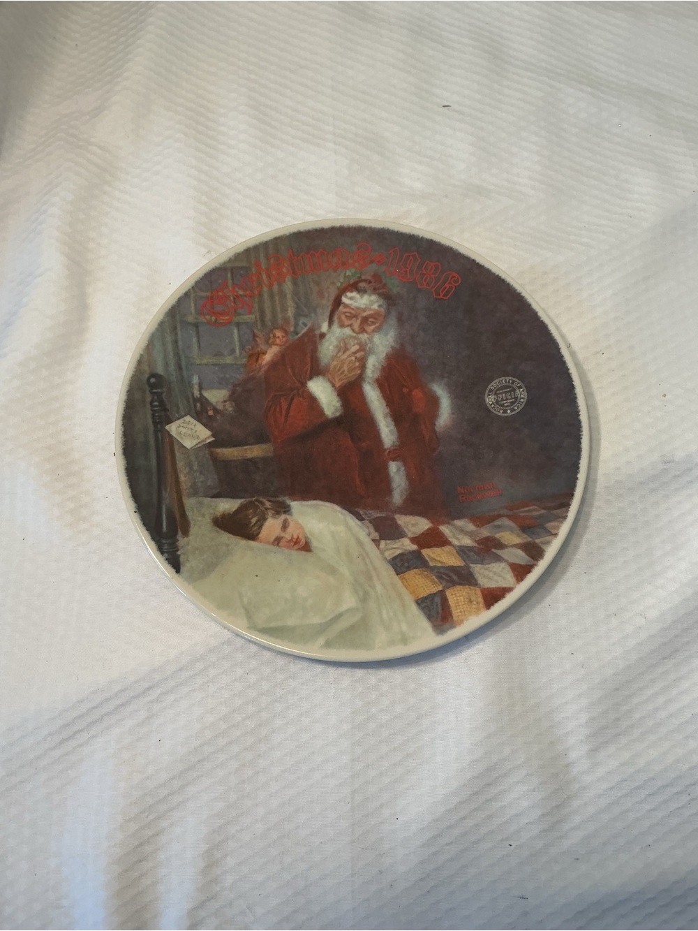 Norman Rockwell Santa Plate - Red, White, Brown, Blue vintage .